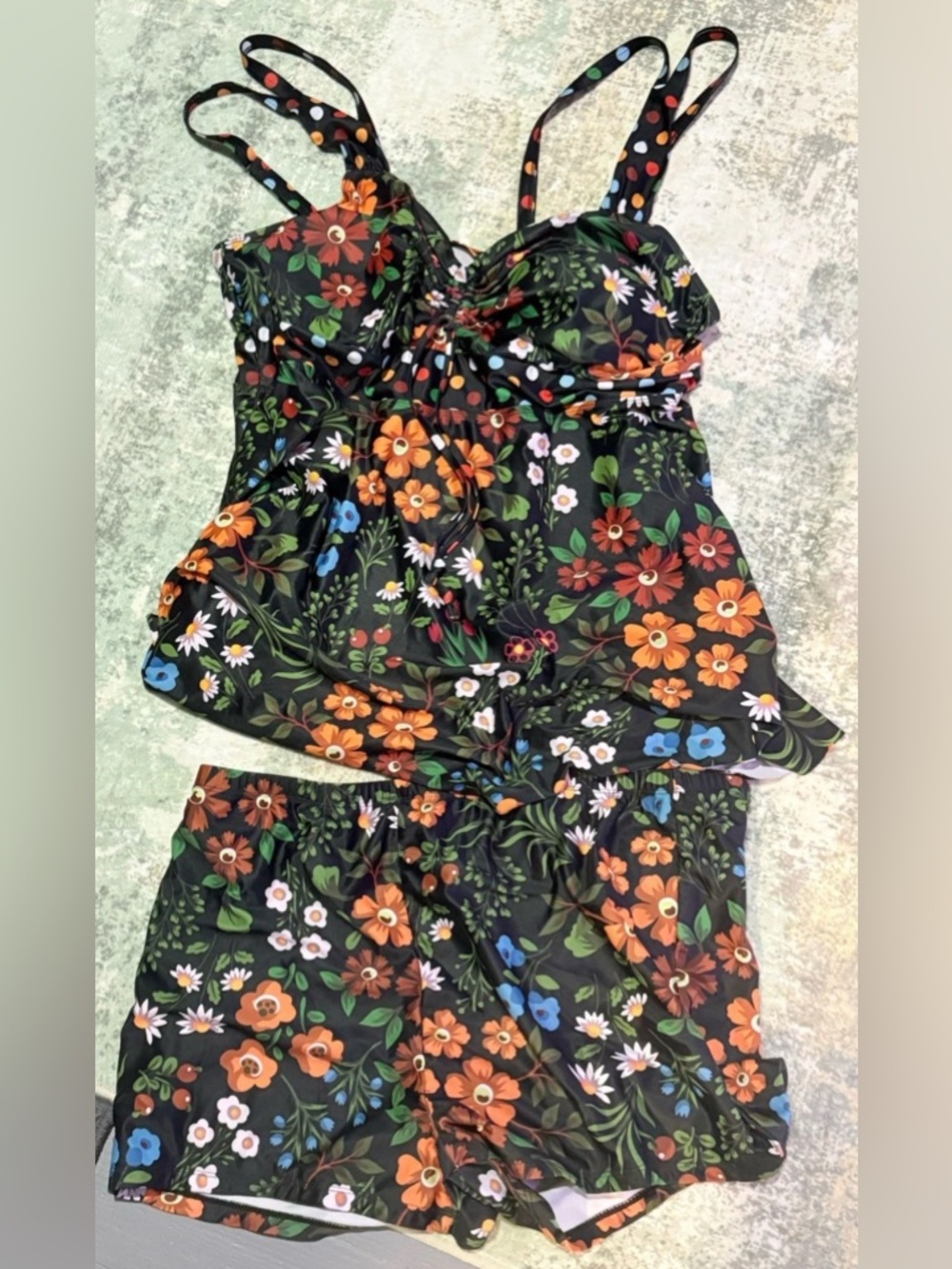 Womens 5XL (US 24) Floral Tankini Swimsuit Set Two Piece Adjustable Straps